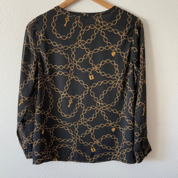 Banana Republic Black Chain Link Print Blouse Size Small - Picture 6 of 9